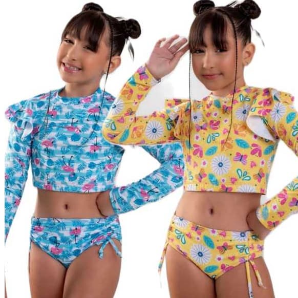 Conjunto Biquini Cropped Infantil Proteção UV50+ Menina  Praia Piscina 04 ao 14