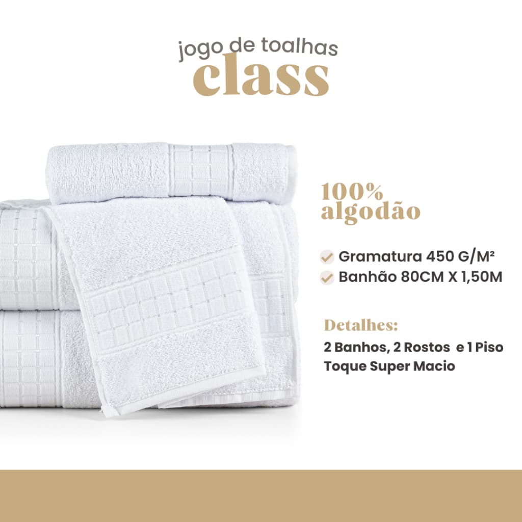 Jogo de Toalha Completo 5 Peças de Banho, Rosto e Piso Class