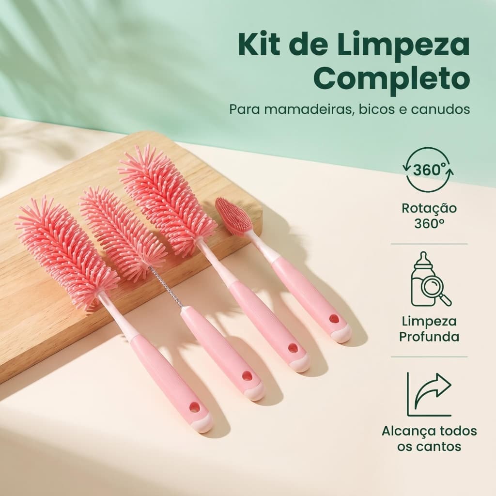 Ferramenta de Limpeza Silicone 360° para Mamadeiras e Bicos de Leite