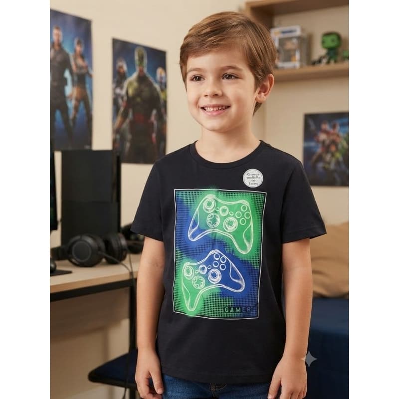 ​Camiseta Infantil Gamer EstampaMenino Algodão