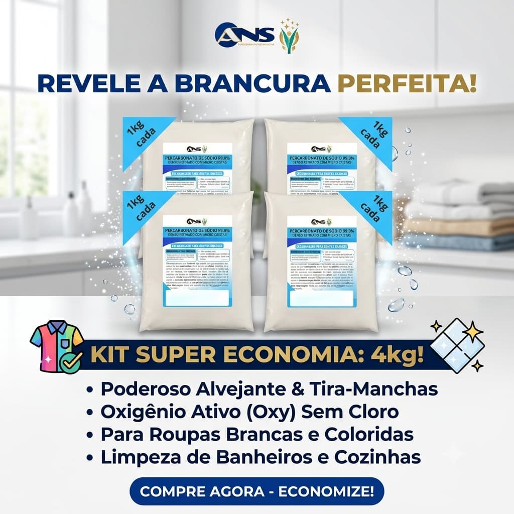Kit 4 Percarbonato de Sódio 99,9% 1kg Tira Manchas Sem Cloro Oxigênio Ativo