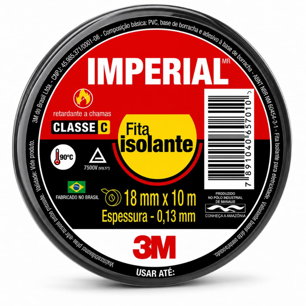 Fita Isolante Imperial 3M 18mm x 10m Classe C Preta Alta Qualidade