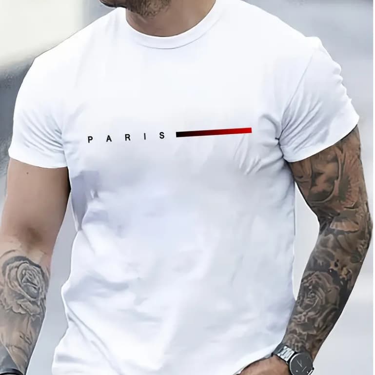 Camiseta T-Shirt 100% Algodão Estampada Paris Degrade Horizontal Camisa masculina
