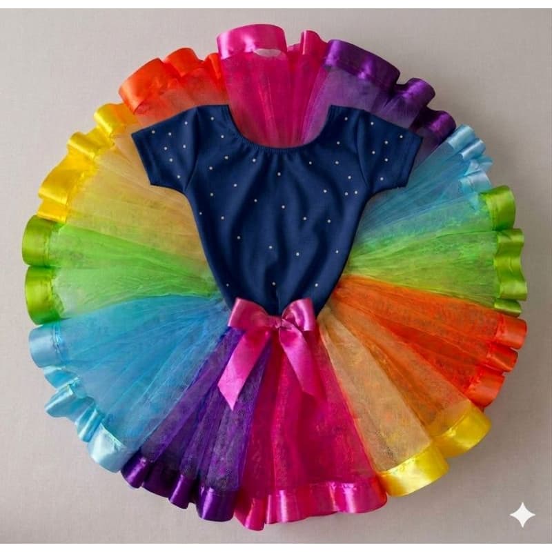 Kit Fantasia Infantil Arco-Íris Saia Tule E Collant Strass