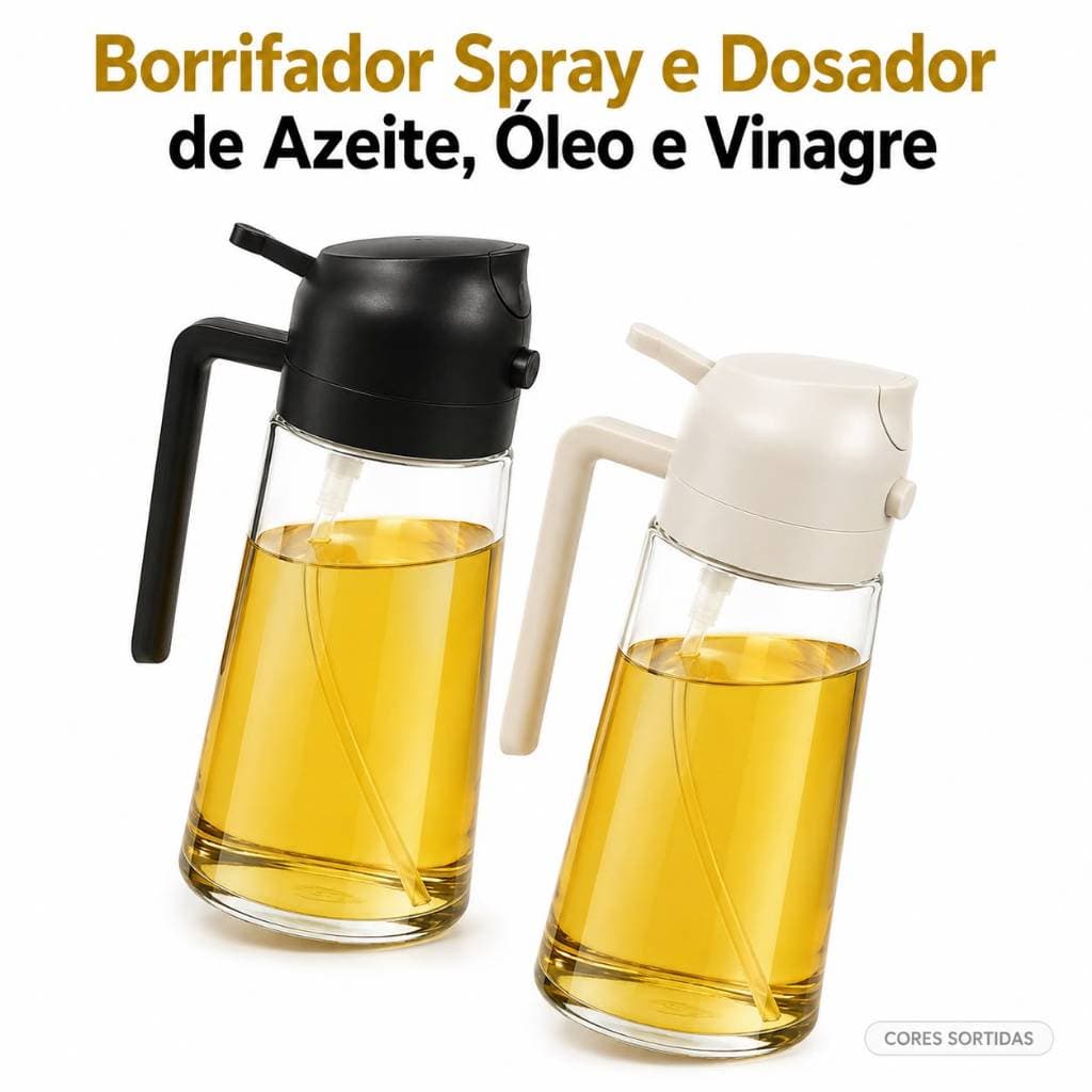Borrifador Spray e DosadorBorrifador Spray e Dosador de Azeite Óleo Vinagre 2 em 1 470ml Vidro Anti Vazamento para Cozin