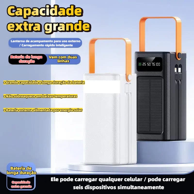 Carregador Solar Portátil com Lanterna LED Integrada 50000mAh