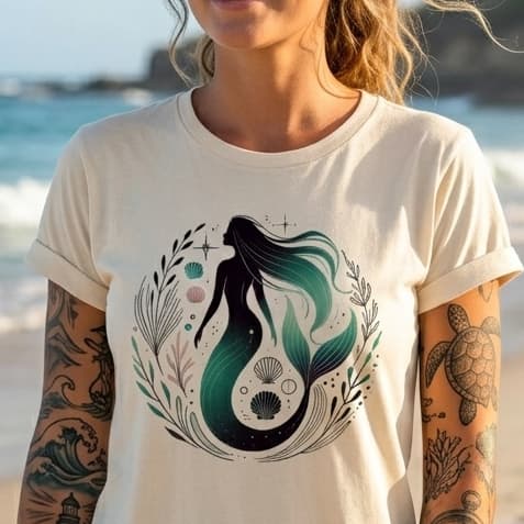 Camiseta algodão Sereia Mermaid Mar Oceano Sea Mistica Luxo