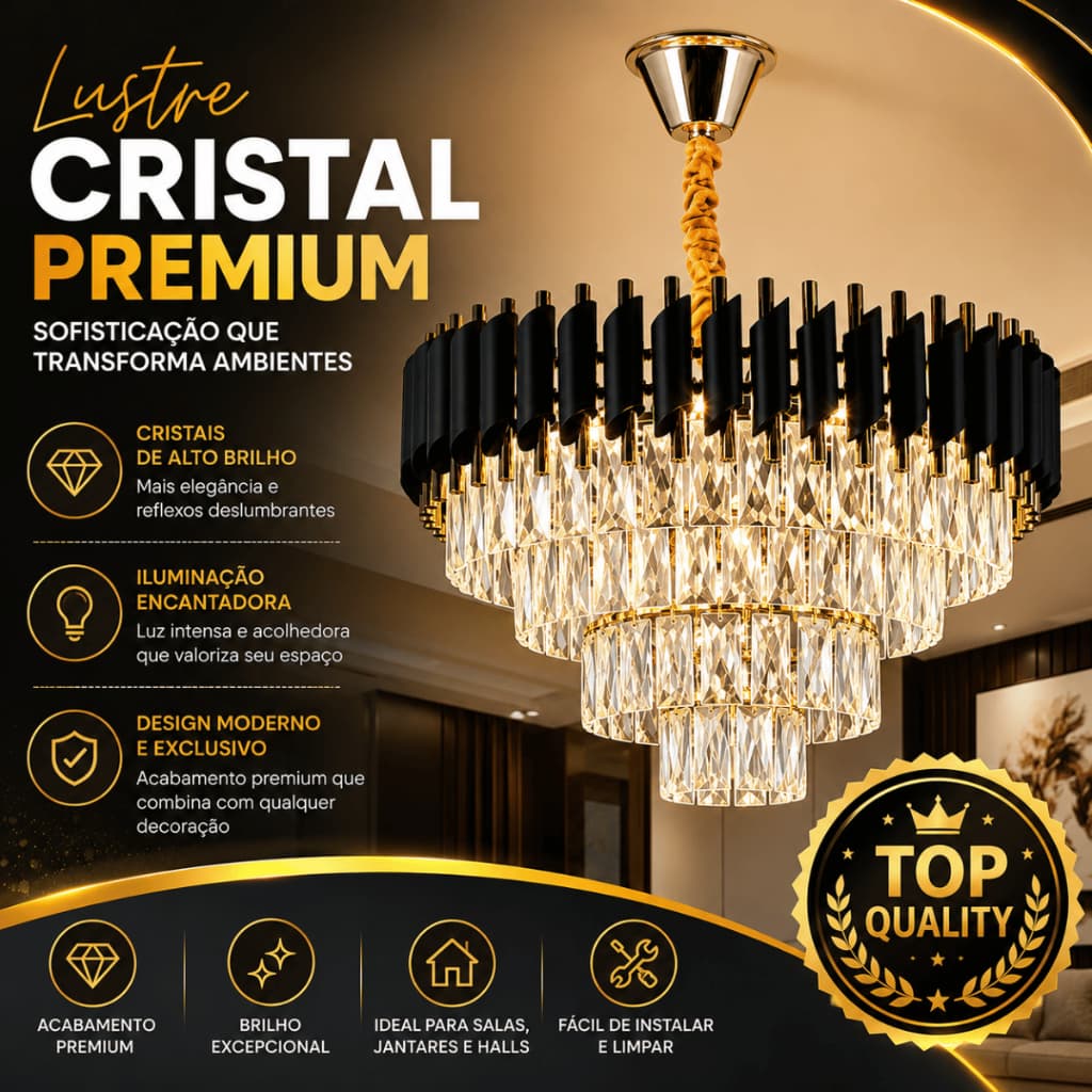 Lustre de Cristal Moderno Luxo Redondo Sala de Jantar E14 Bivolt Altura Ajustável 3 Cores
