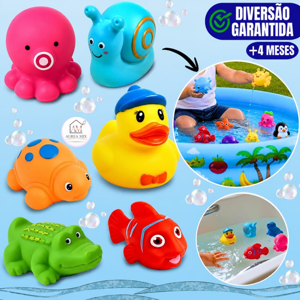 Kit Bichinhos Para Banheira Hora Banho Brinquedo Interativo Flutuante Patinho Brincar Na Água