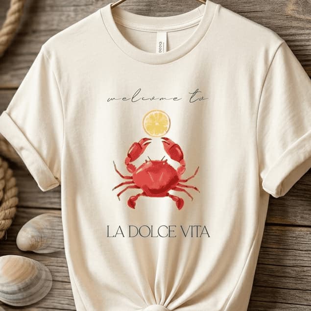 Camiseta Algodão Moda Praia Doce Vida Caranguejo Nautica Luxo