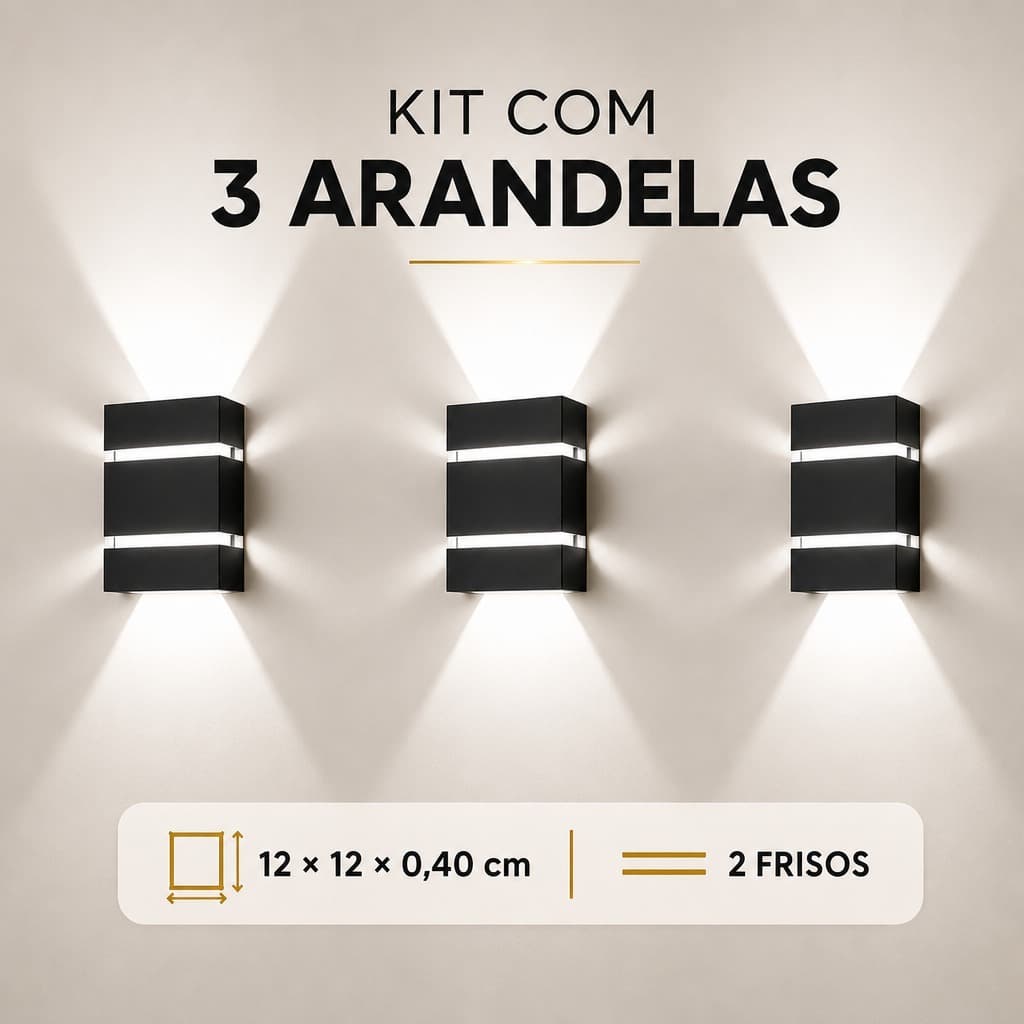 Kit 3 Arandela De Parede Luminária Slim 2 Focos 2 Frisos Uso Externo e Interno Acompanha Lâmpada 5w