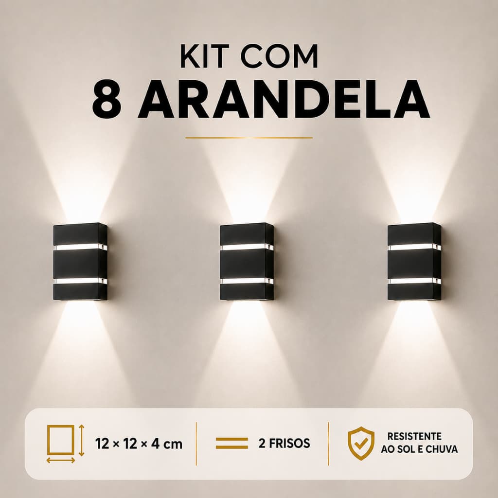 Kit 8 Arandela De Parede Luminária Slim 2 Frisos 2 Focos Uso Interno e Externo Acompanha Lâmpada Led 5w