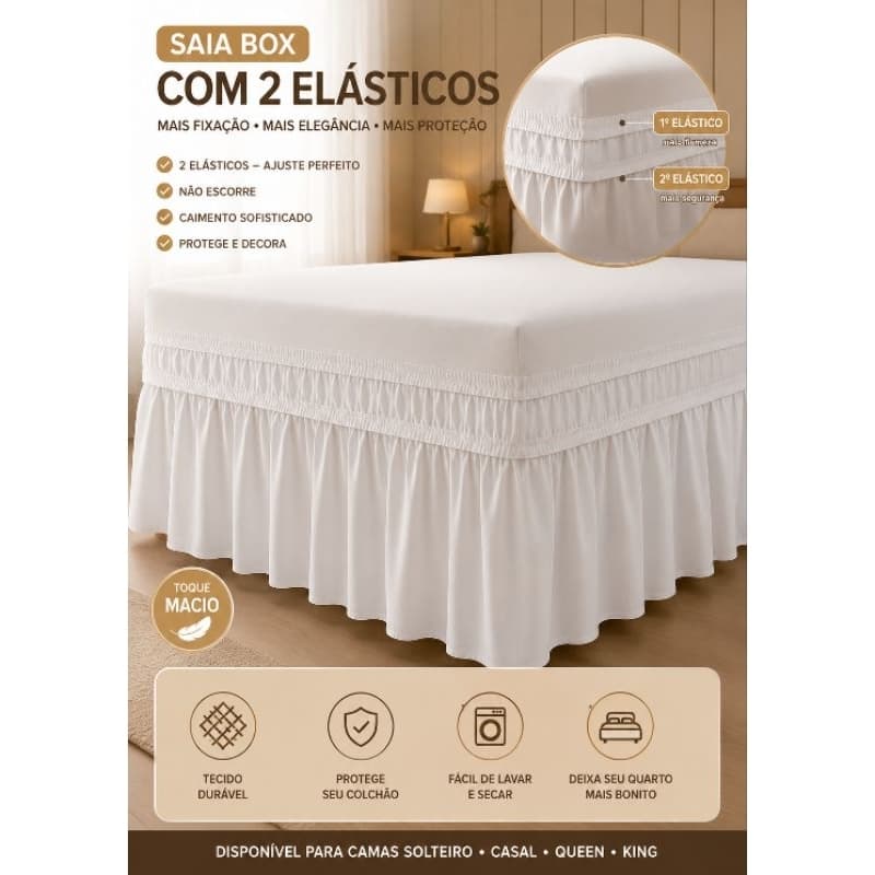 Saia para Cama Box com 2 Elásticos – Ajuste Perfeito e Muito Mais Elegância!