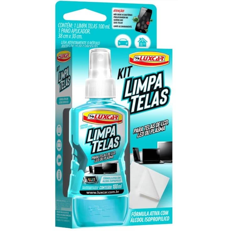 Kit impa Telas Notebook Celular Tv Tablet LCD, Plasma, LED Álcool Isopropílico Luxcar 100ml
