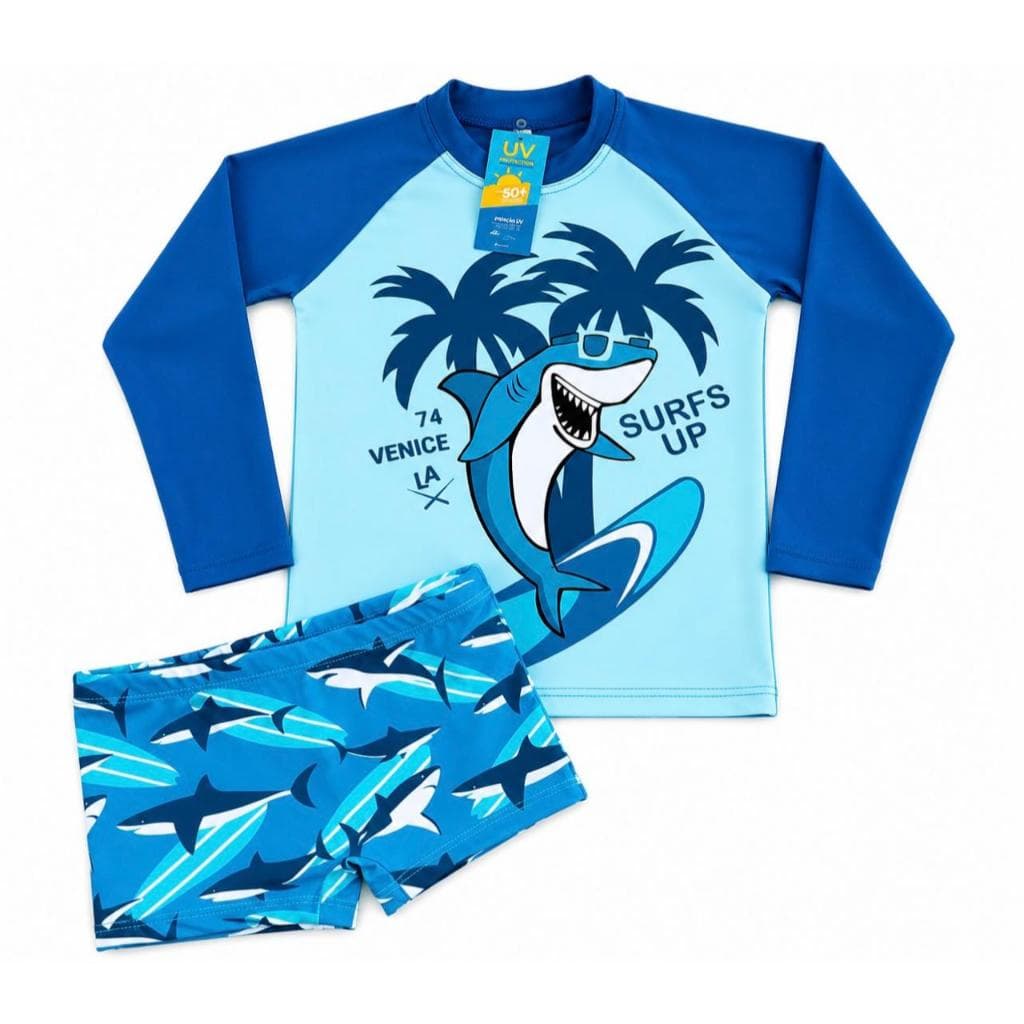 Sunga Infantil com Blusa Proteção Solar UV50 Bebê Infantil para Meninos Moda Praia Meninos