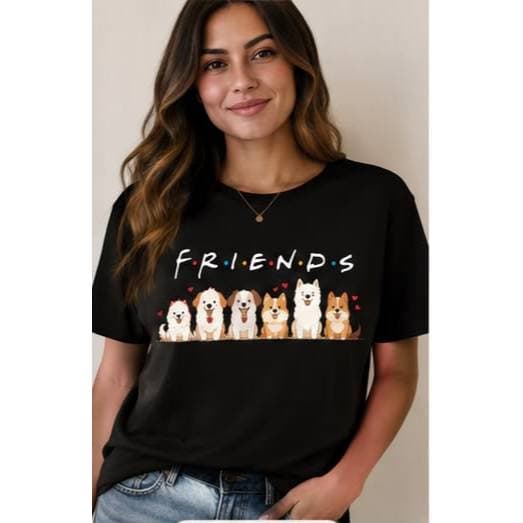 Camiseta Blusa Feminina Manga Curta CACHORRINHOS FRIENDS Lançamento Animais Conforto