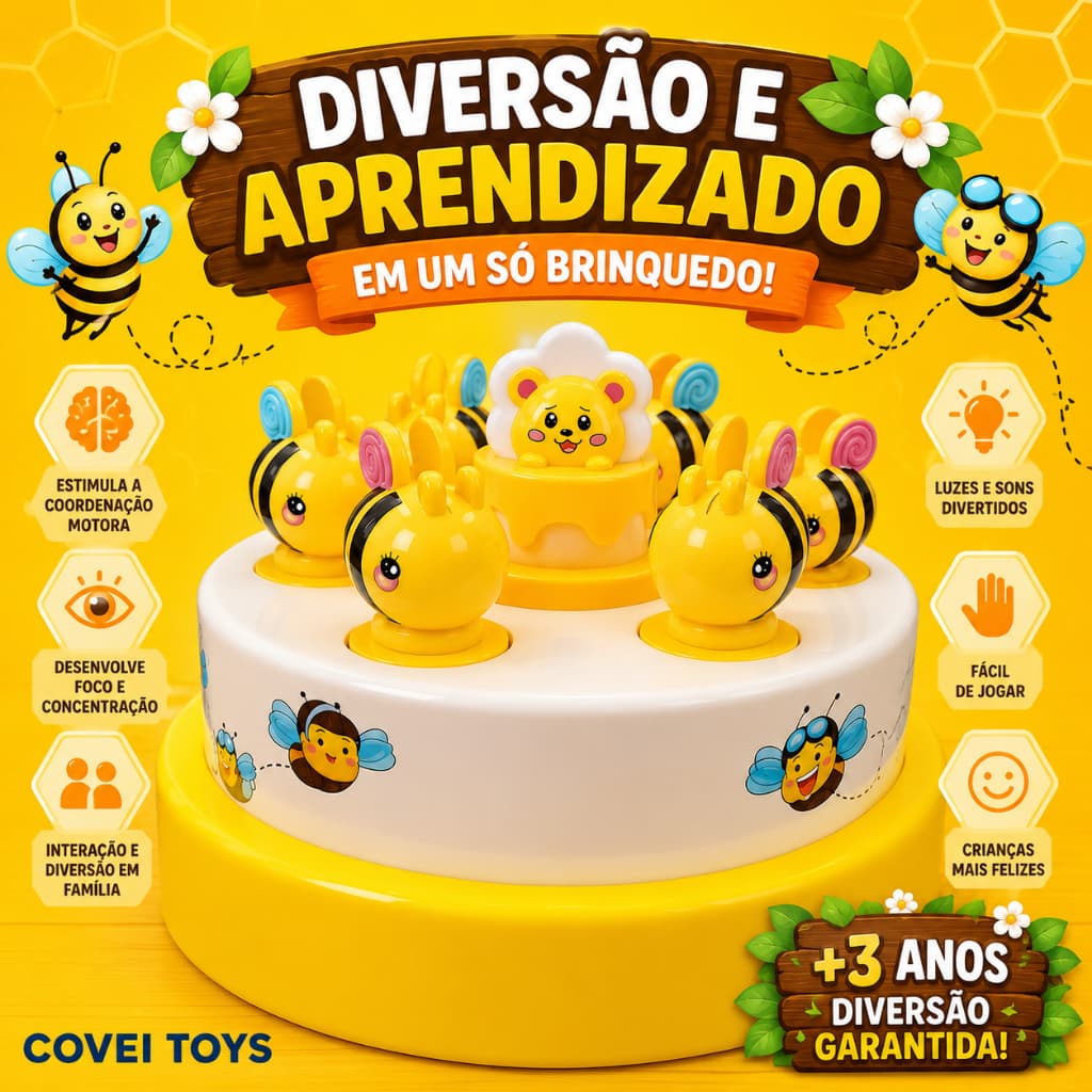 Brinquedo Jogo Caça Abelhinhas Giratória Com Musica E Luz Jogo Interativo Infantil Educativo