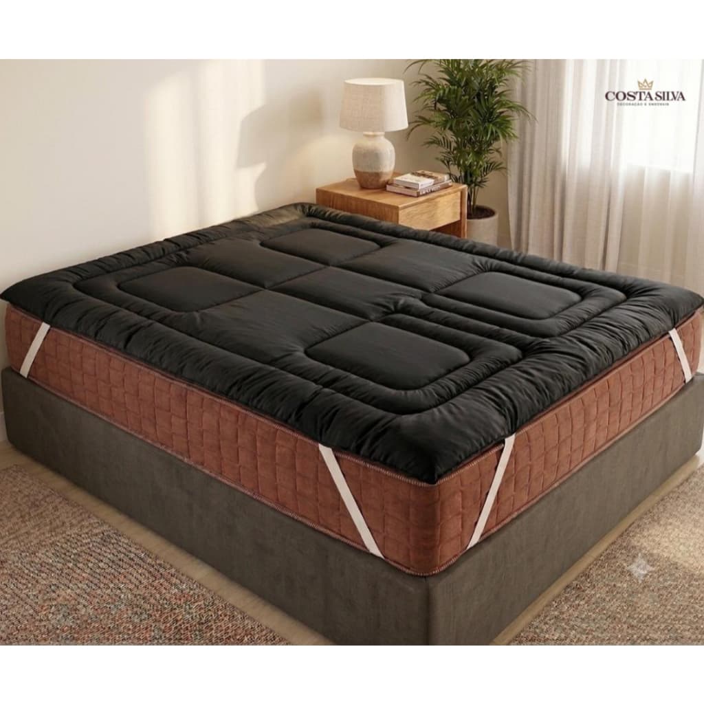 Pillow Top Preto Protetor De Colchão Micro Percal 400 Fios Com Elástico Macio e Aconchegante Toque Premium