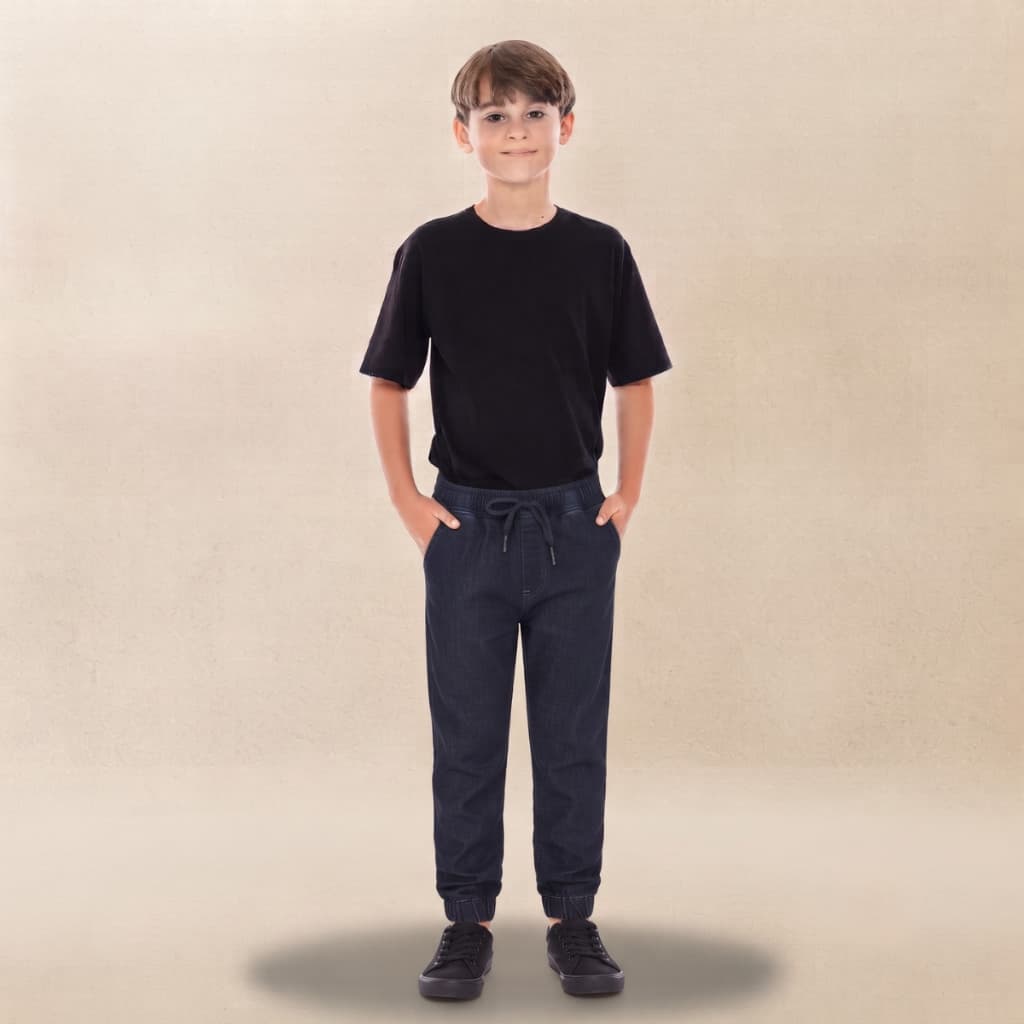 Calça Jogger Jeans Infantil Masculina Tam 6 ao 16 Preto Bege Jeans Médio Escuro