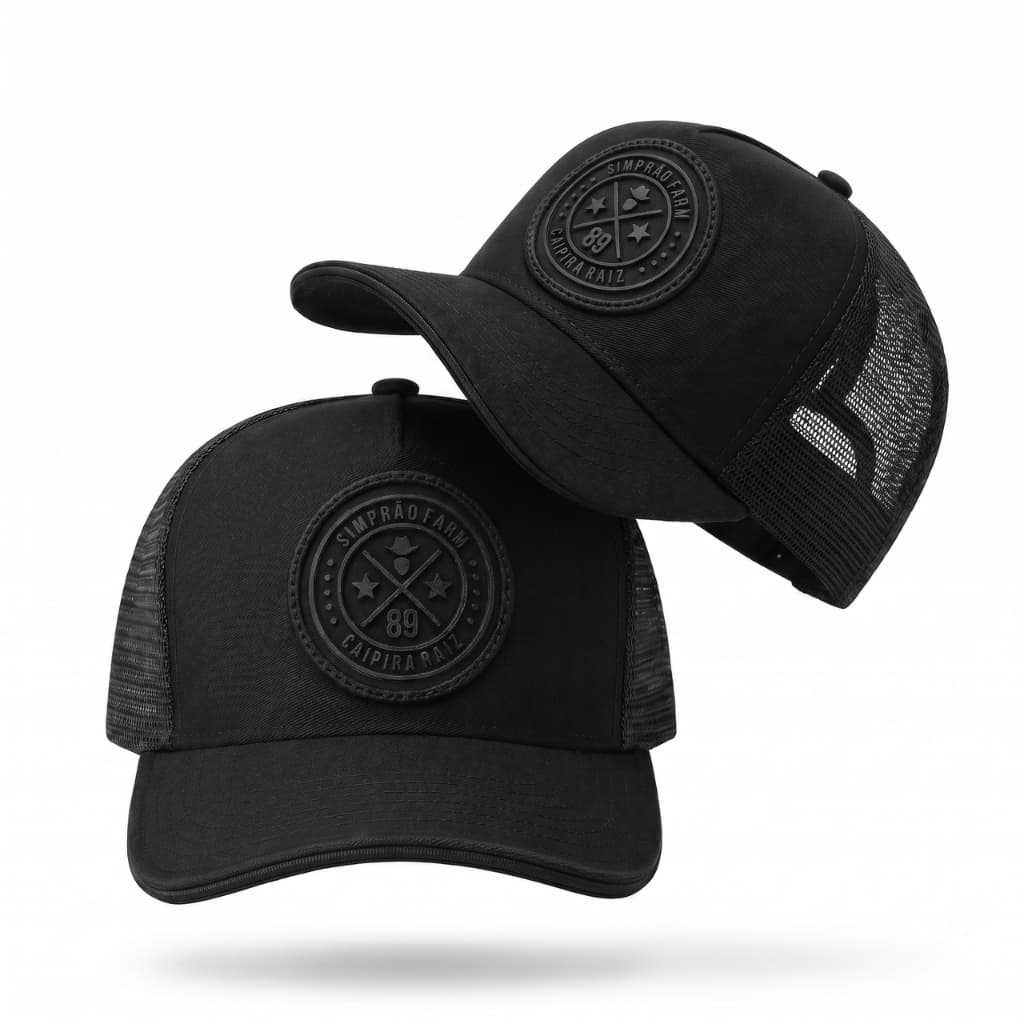 Boné Trucker Country Simprão Farm Caipira Raiz Bordado Masculino Feminino All Black Telinha Respirável Original