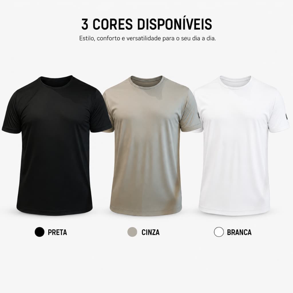 Kit 3 Camiseta Básica Masculina Dry Fit com Proteção UV