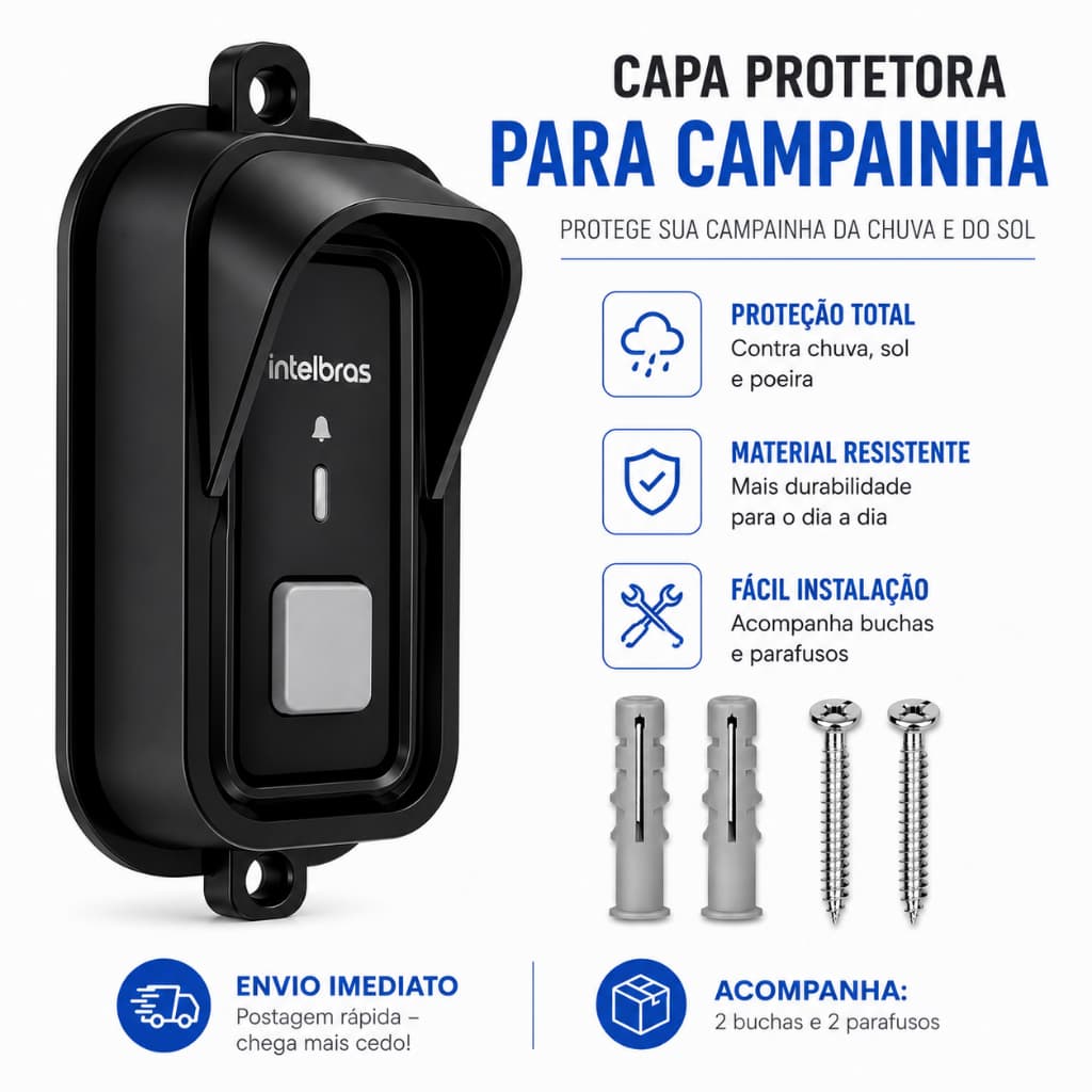 Protetor Campainha Intelbras CIB101 CIB101S Anti Chuva Furto + Buchas e Parafusos