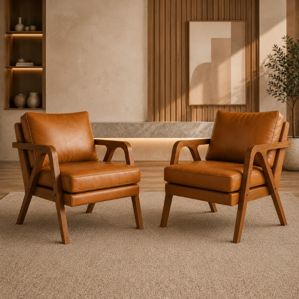 Kit 2 Poltronas Mona Estofadas Courino Design Moderno Pés Madeira Maciça Ideal Salas e Recepções - AV