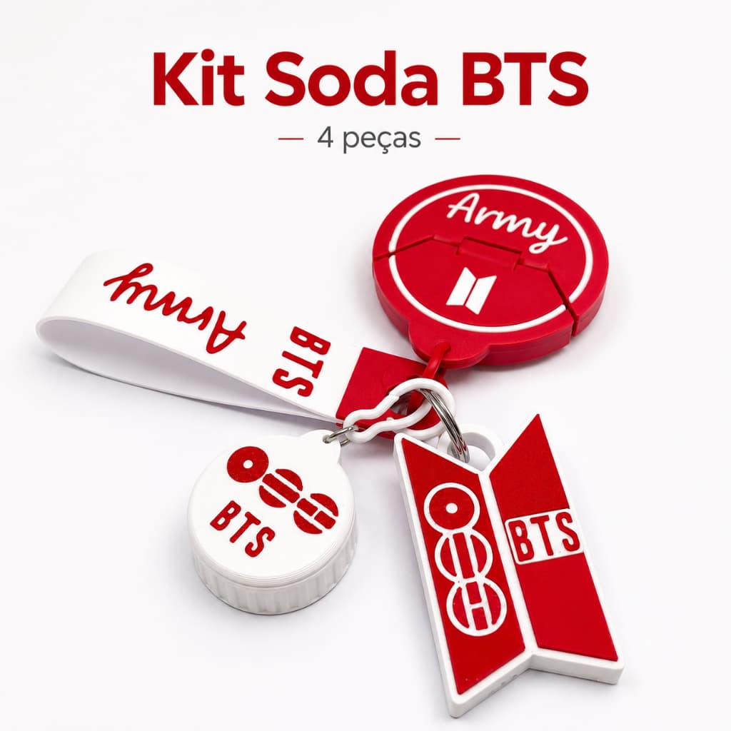 Kit Soda POP BTS 4 Peças Abridor de Latas Tampa de Lata Tampa Garrafa PET Chaveiro ARMY