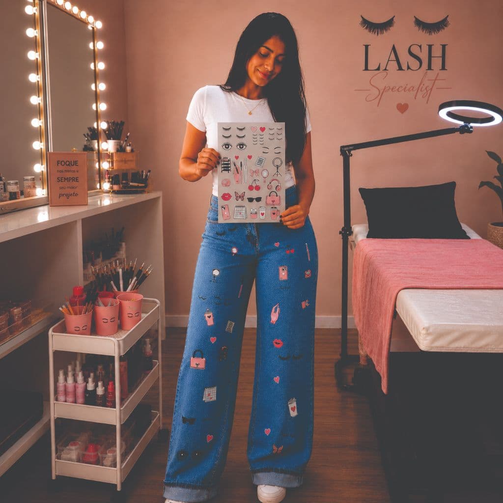 Patch DTF Têxtil Lash Designer Adesivo para Calça Jeans Jaqueta Camiseta Termocolante Cílios Fashion