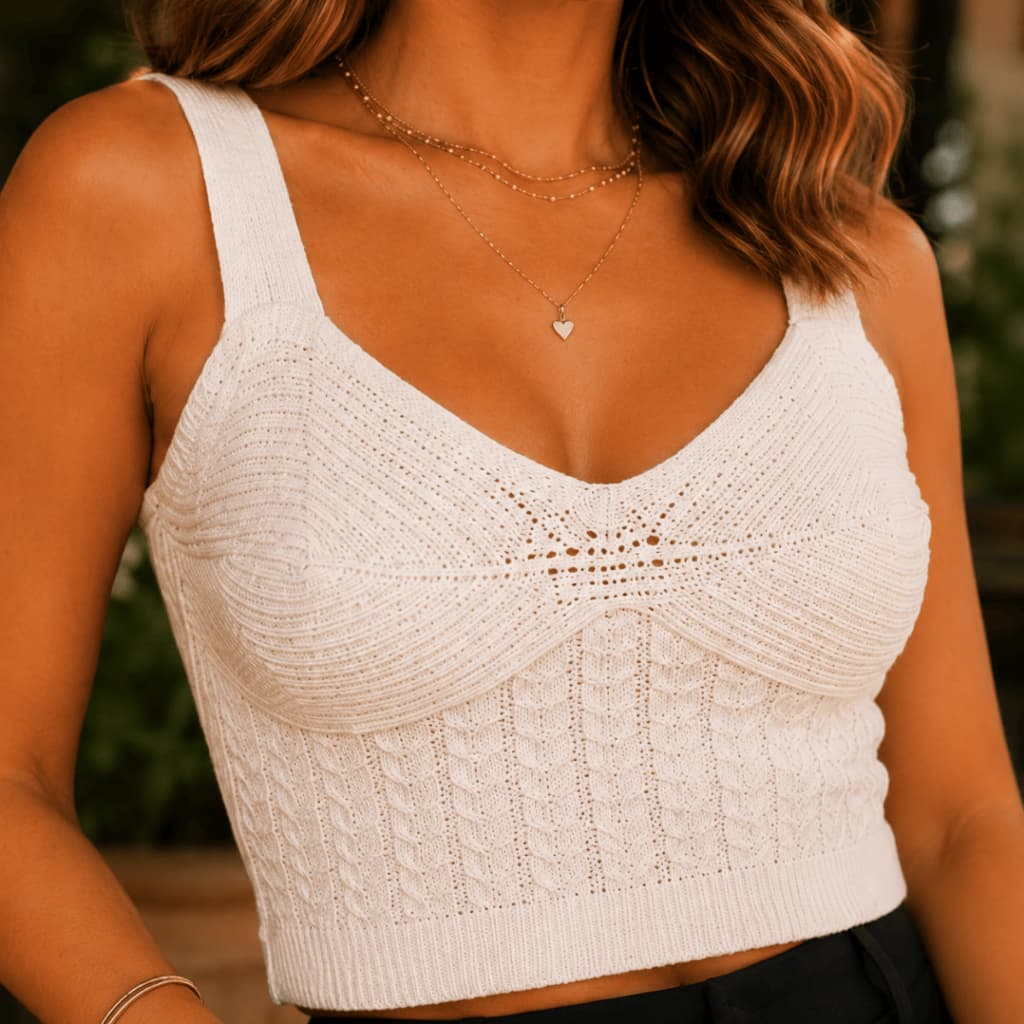Cropped Feminino Tricot Modal Regata Alça Larga Off White Branco Tamanho Único Confortável Elegante