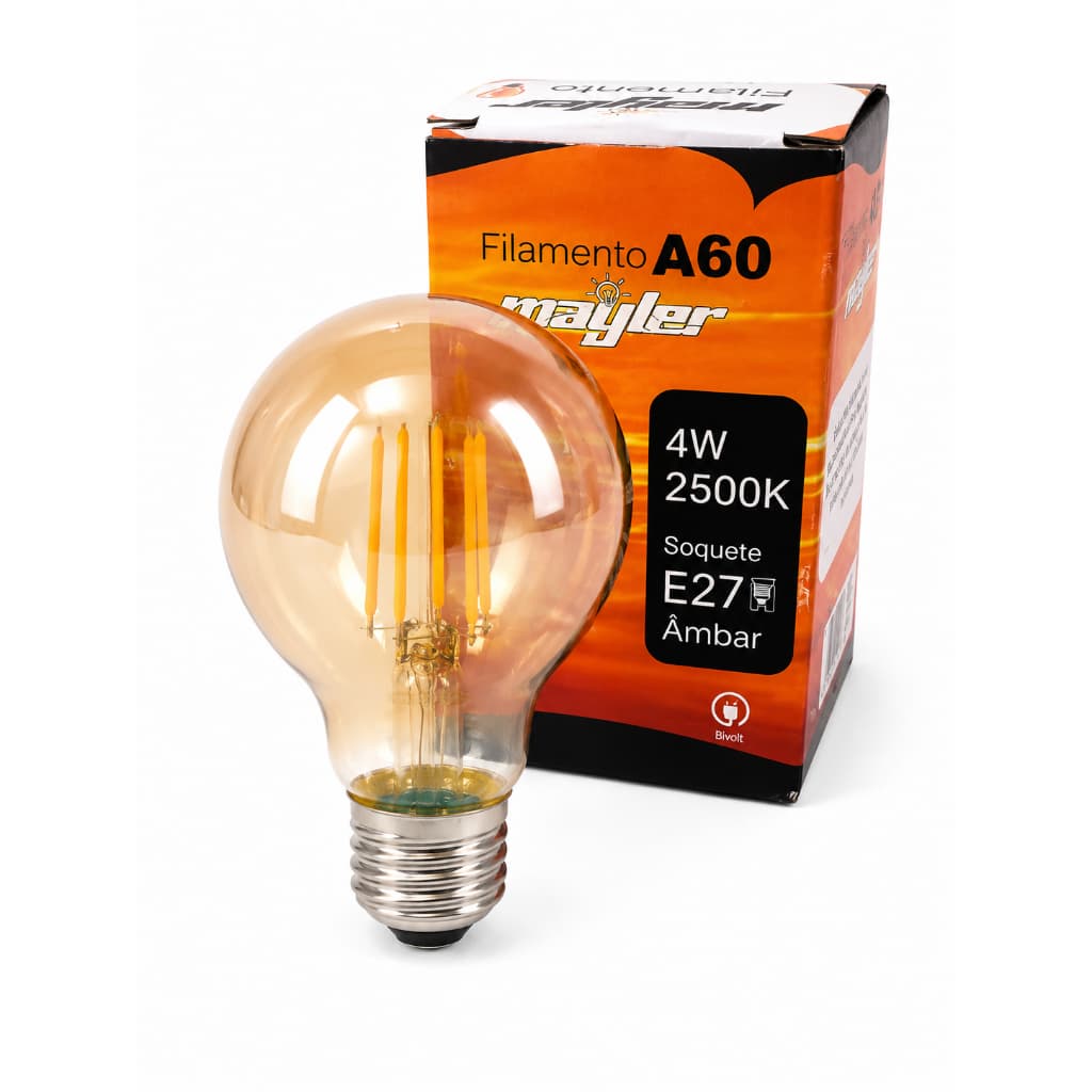 Lampada Filamento A60 Mayler 4W 2500K Soquete E27 ambar