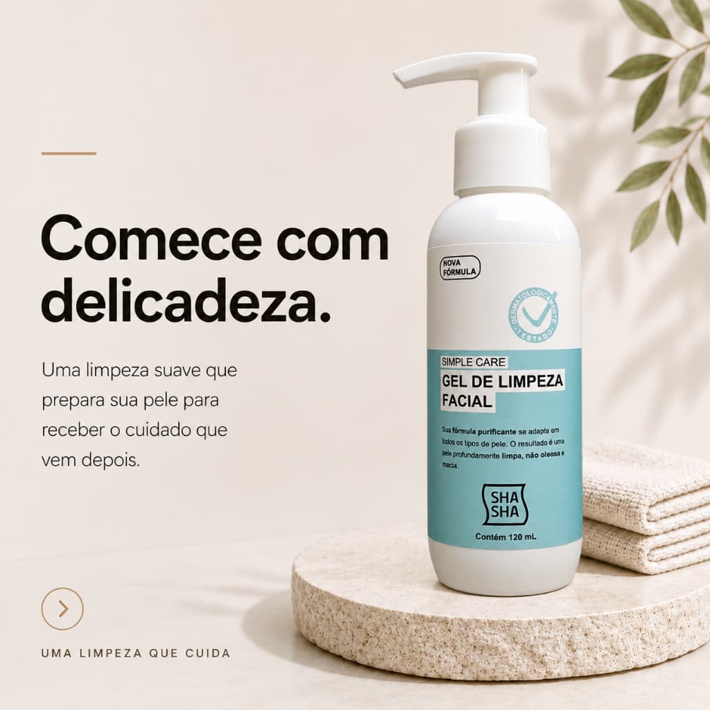 Gel de Limpeza Facial SHA SHA 120 mL para Todos os Tipos de Pele | Limpeza Suave | PCA de Zinco e Camomila