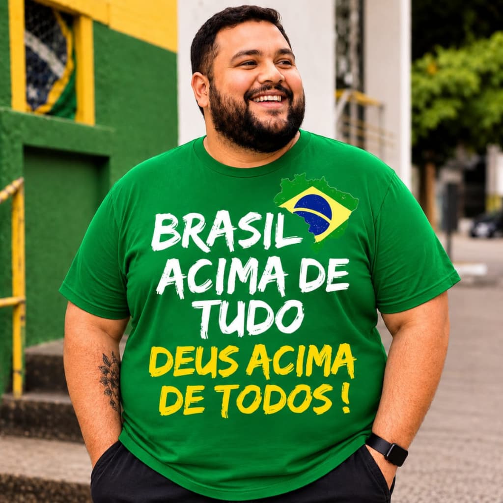 Camisa masculina plus size grande G1 ao G5 brasil acima de tudo + Chaveiro 22 top
