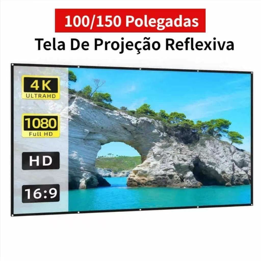 Tela de Projeção De 84/100/120/150 Polegadas com Bordas Pretas | Imagem Nítida e Cinema em Casa | Envio Imediato