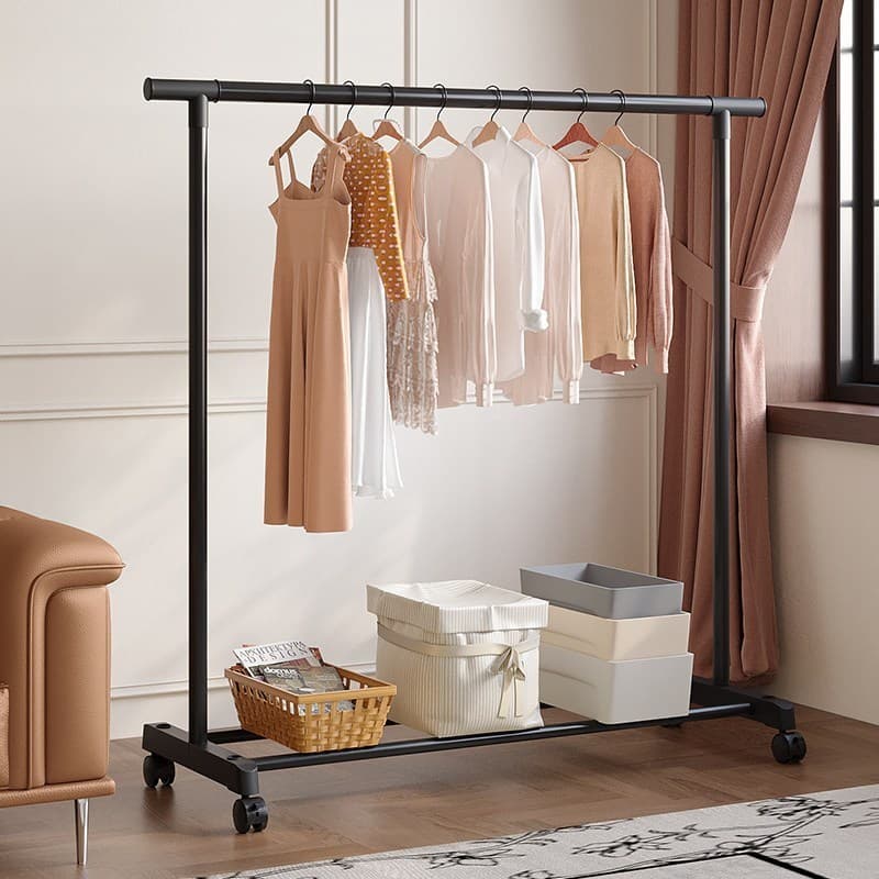 Cabideiro Arara de Roupas de Chão com Sapateira e Rodinhas 120cm | Portátil Compacto Metal Multiuso