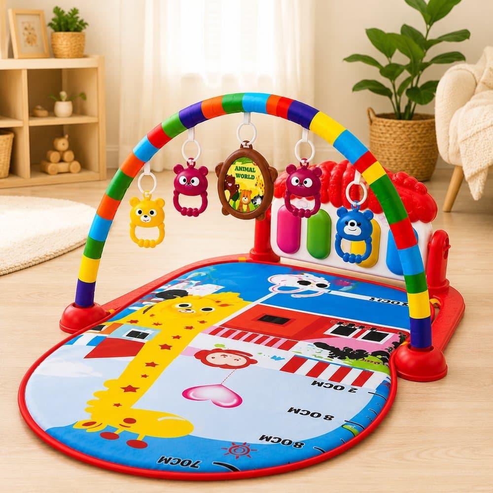 Tapete De Atividades Musical Infantil com Piano Interativo para Bebês com Arco Sons e Luzes