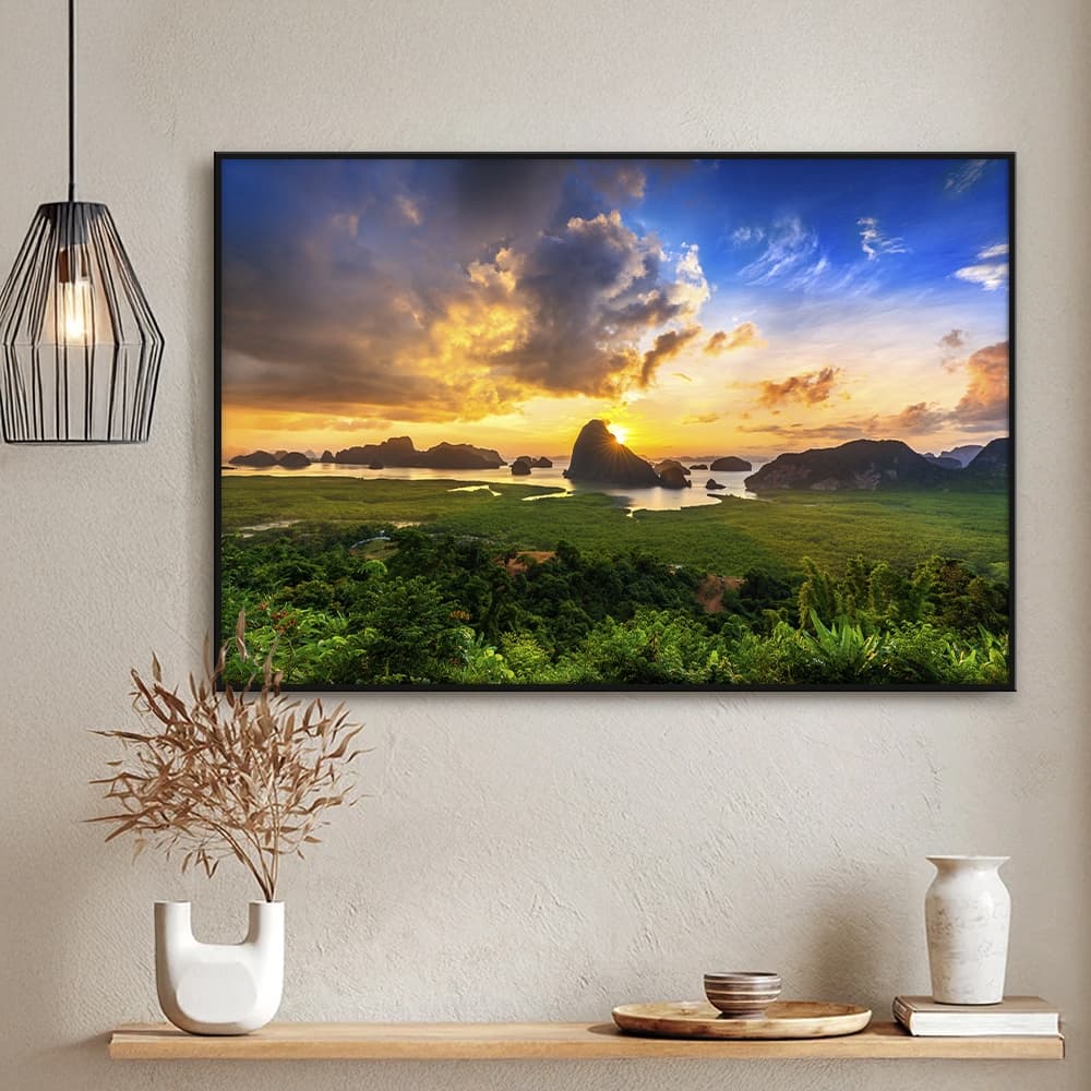 Quadro sem Vidro Paisagem Pôr do Sol nos Campos Quadro Decorativo