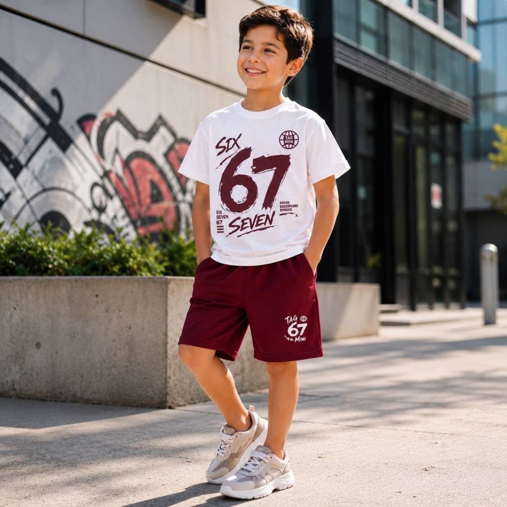 Conjunto Infantil Masculino Camiseta e Bermuda 67 Six Seven Streetwear  Juvenil Casual do 2 ao 14 Anos