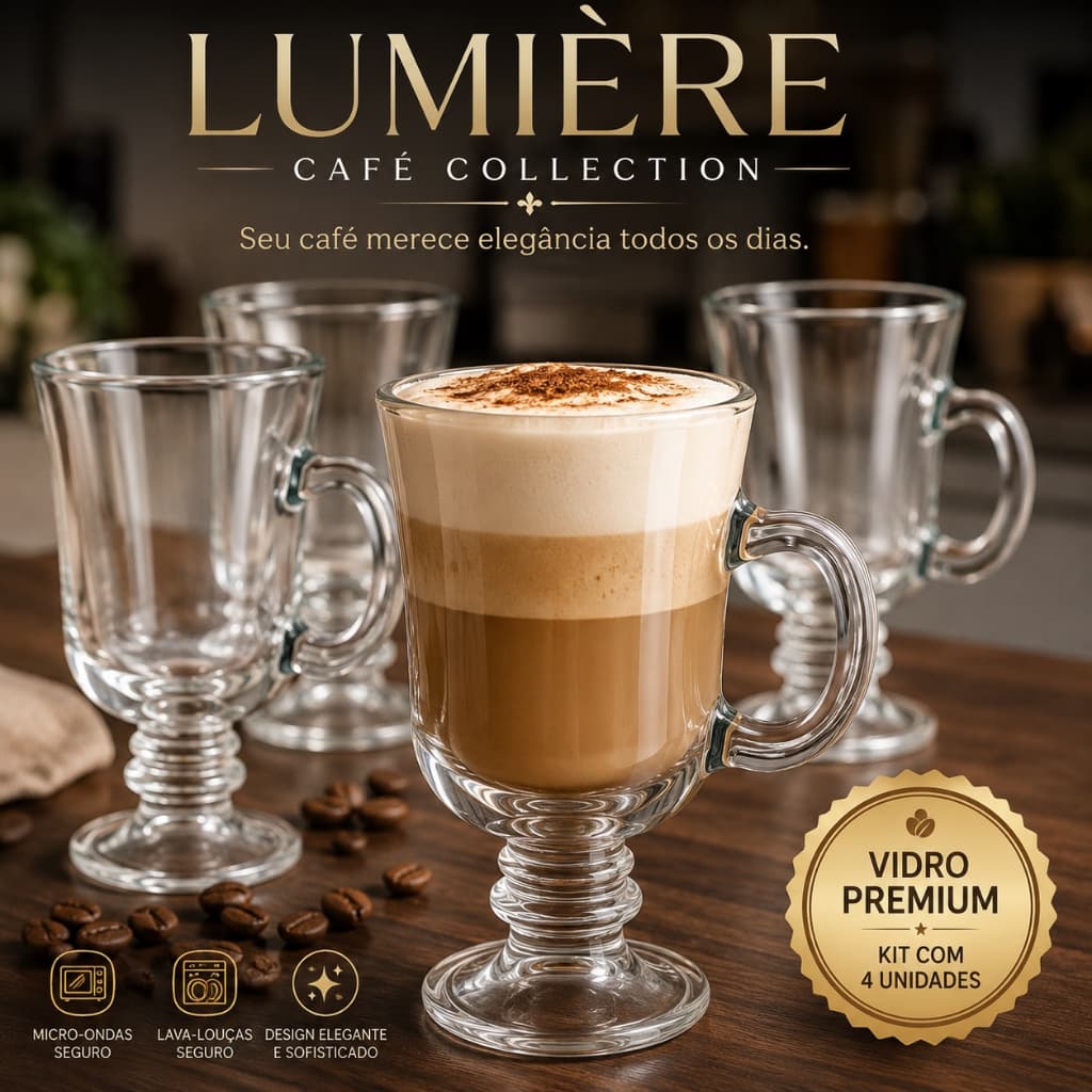 Jogo 4 Canecas Cappuccino Vidro 120ml Transparente Resistente Premium