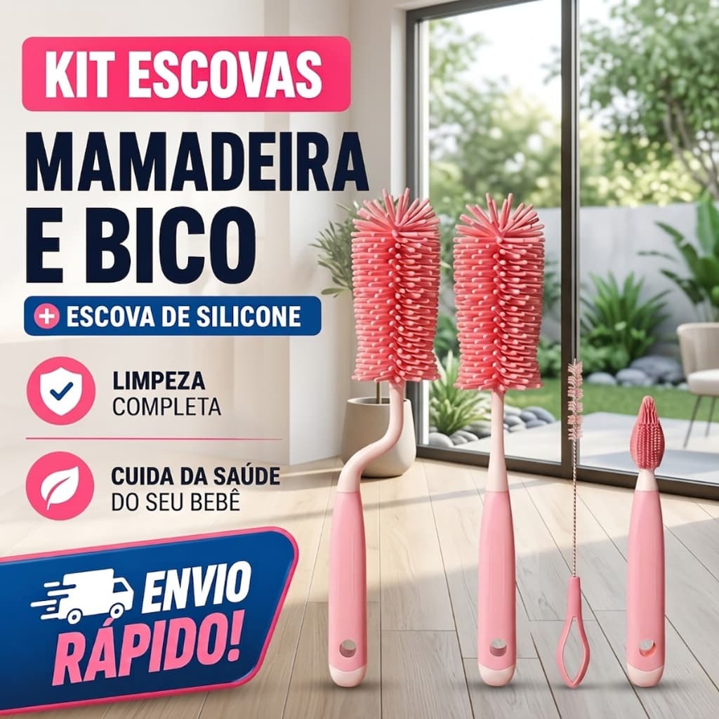 Escova De Lava Mamadeira Para Bebê Escova Kit Silicone 360° Limpeza Completa com Escova de Bico e Canudo