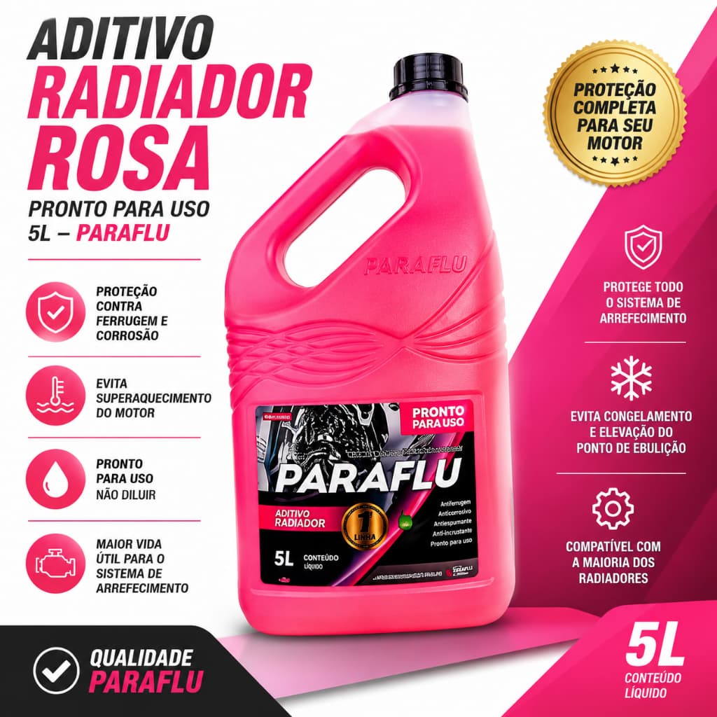 Aditivo Radiador Paraflu  Rosa 5 Litros Pronto Uso Fluido de Arrefecimento Original Anticorrosivo