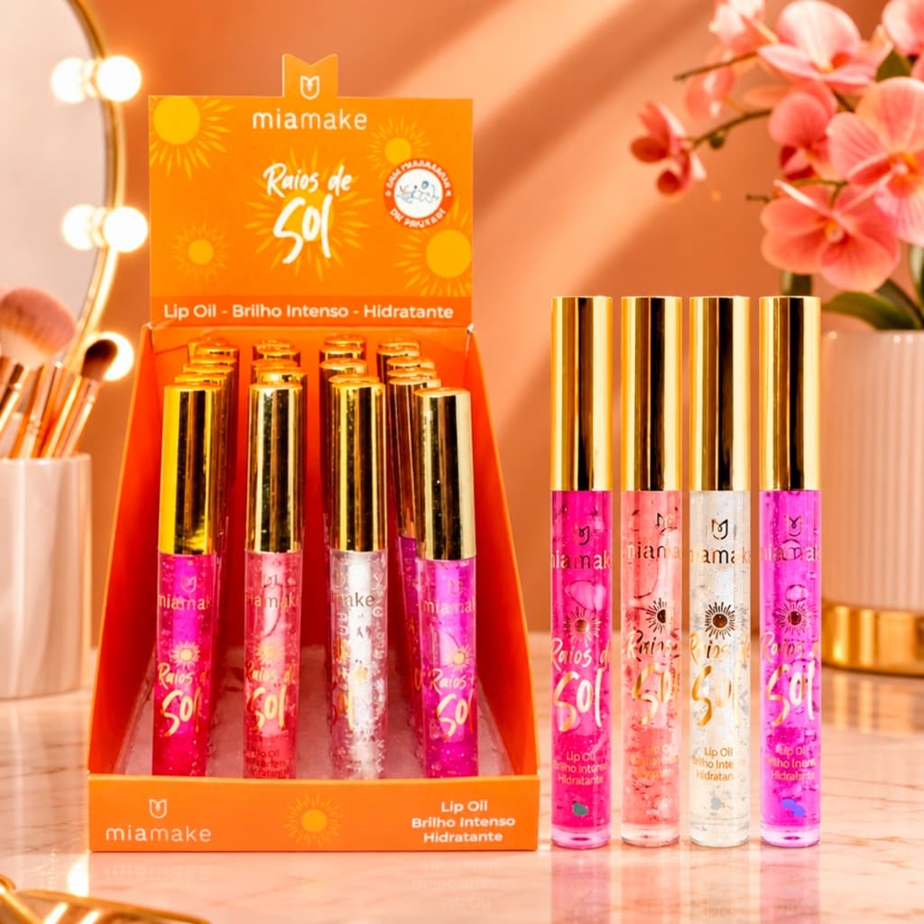 Box c/ 24 Lip Oil Raios de Sol Mia Make Atacado Gloss Hidratante