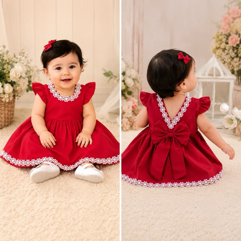 VESTIDO INFANTIL BEBÊ MENINA BATIZADO/ ANO NOVO/ NATAL/PRESENTE/NATALINO/VERMELHO/BRANCO