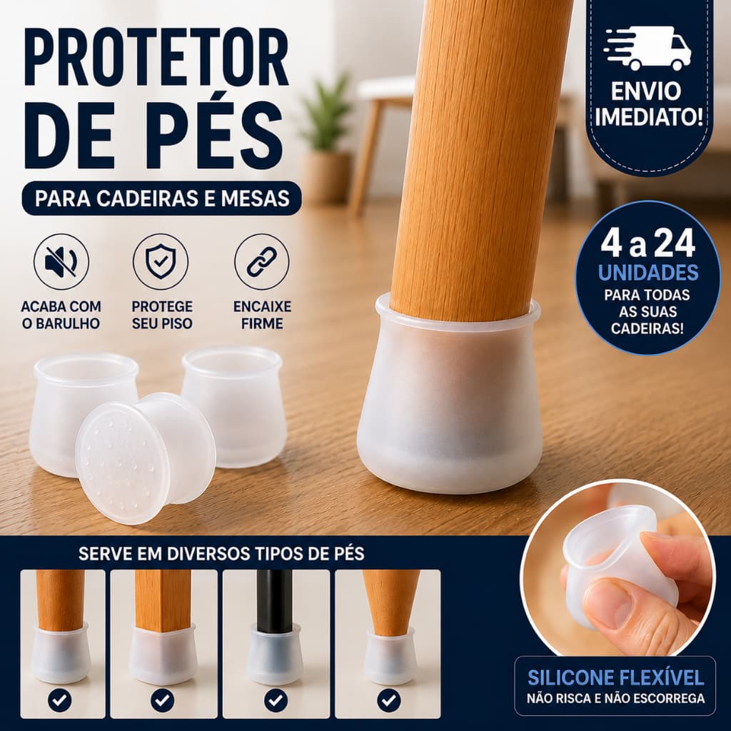 Protetor de Silicone para Pés de Mesa e Cadeira Pezinho de Borracha para Móveis
