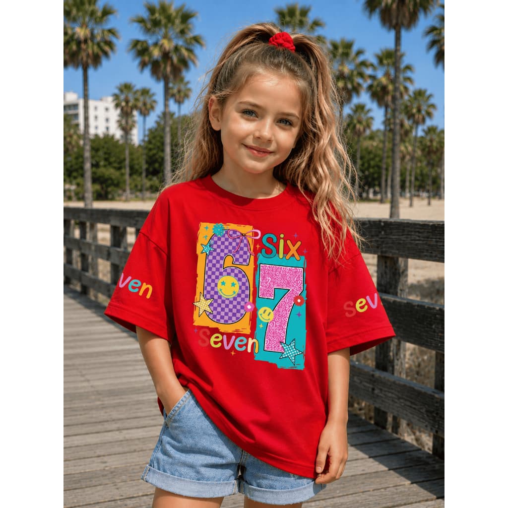 Camiseta Infantil Six Seven Estampada Colorida Menina Estilosa