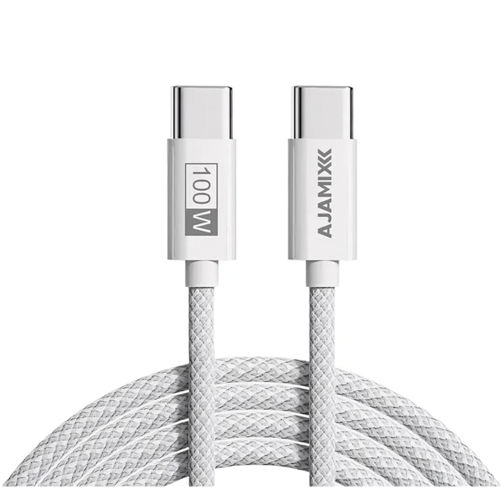 Cabo Usb-c Para Usb-c 100w Ajamix 2 M Nylon Branco Trançado Carregamento Rápido Pd Power Delivery