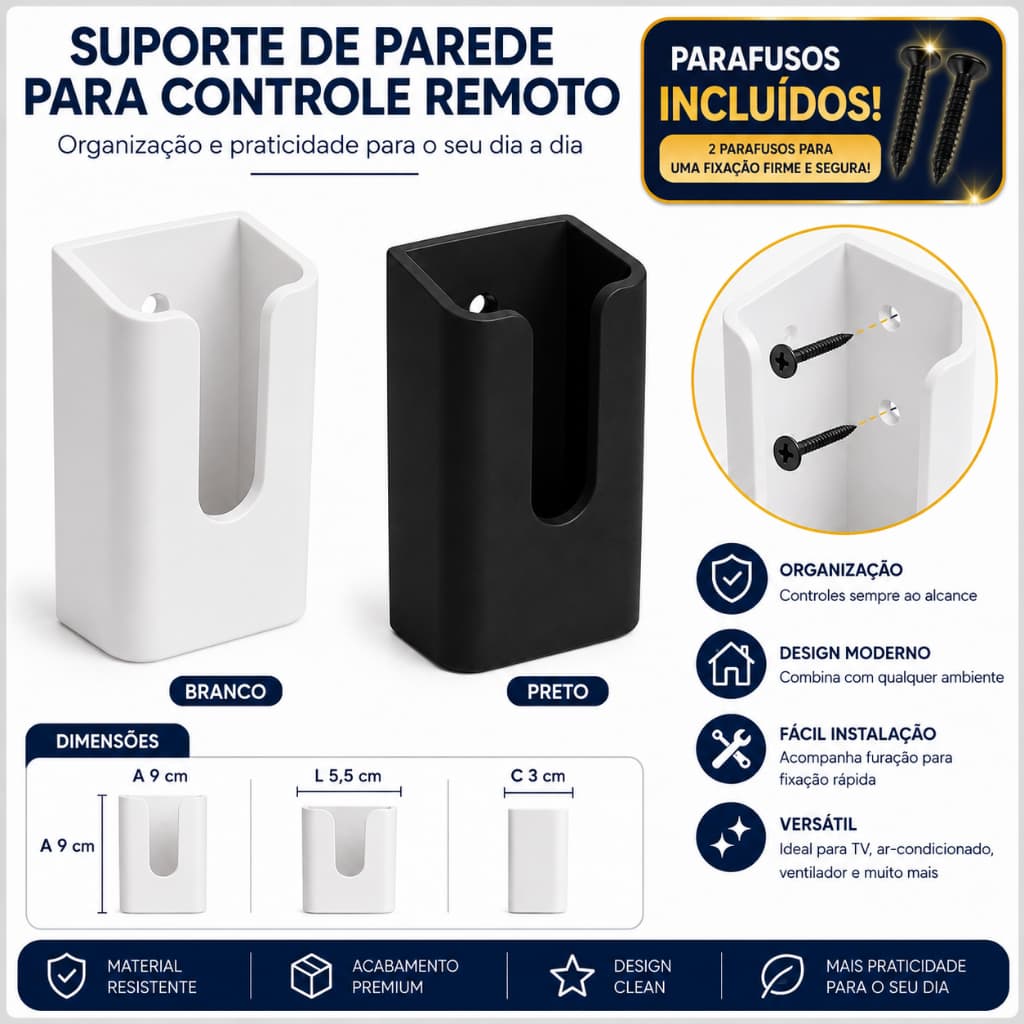 Suporte de Parede para Controle Remoto Organizador de Controle para TV Ar-Condicionado e Ventilador
