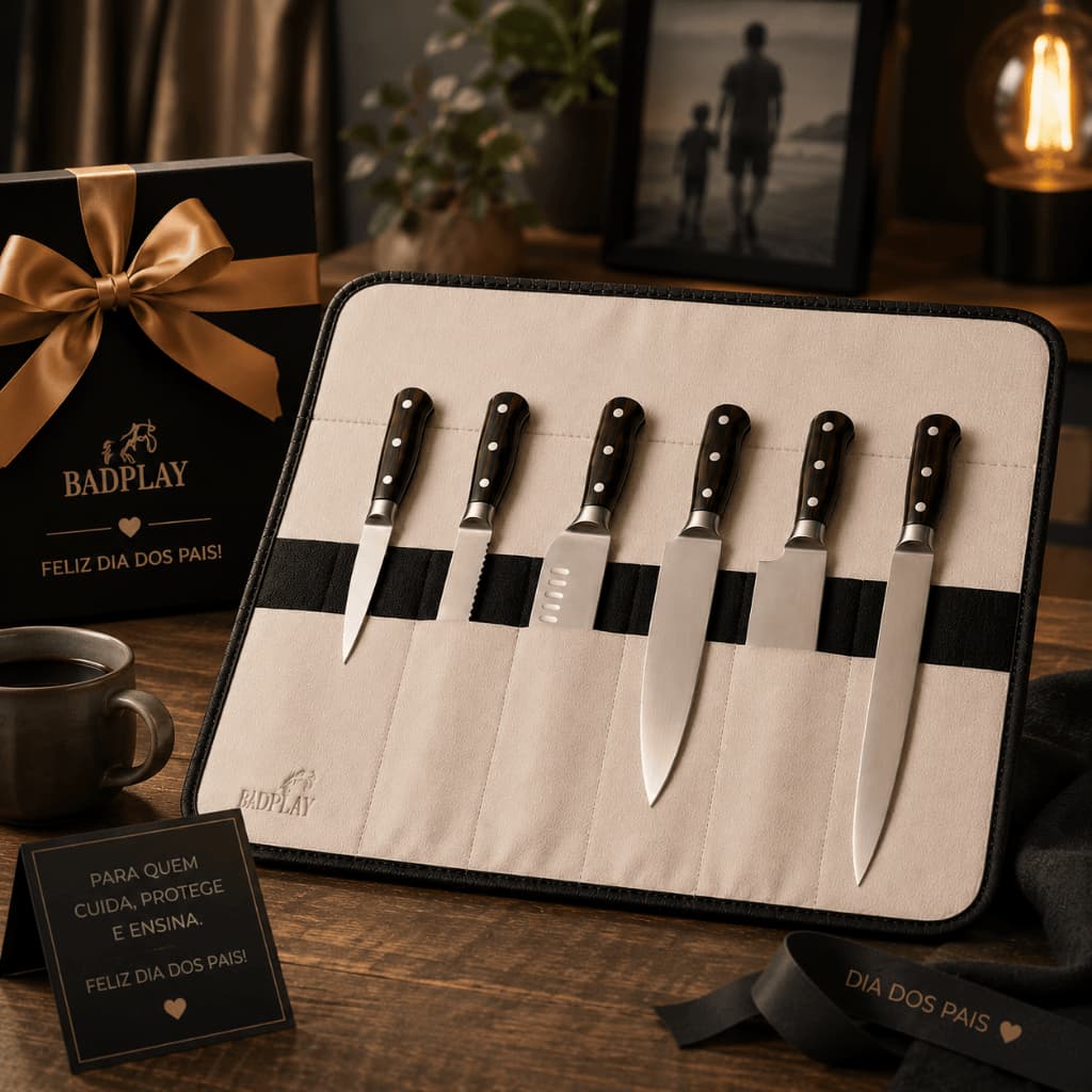 Porta Faca Couro Sintético Premium para Facas de Chef Presente Ideal Dia dos Pais Facas Profissional