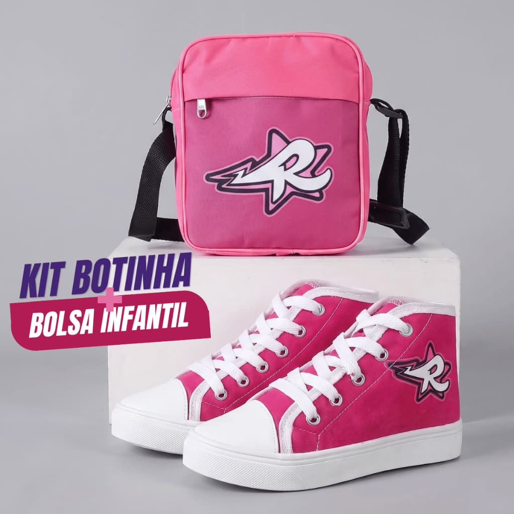 Kit Tênis Botinha Bolsa Mochila Menina Diversão Lona Casual Escolar Pink Emilly Vick Katlen Dos Rosa
