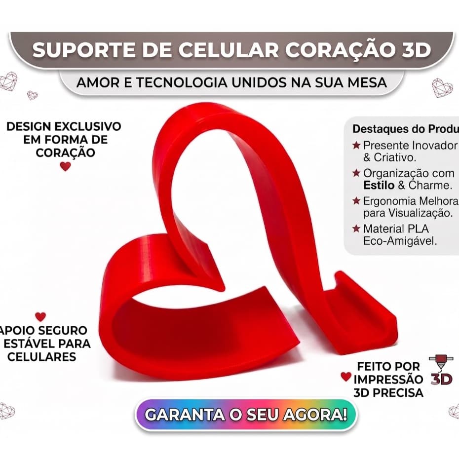 Suporte de celular 3D - formato de coração